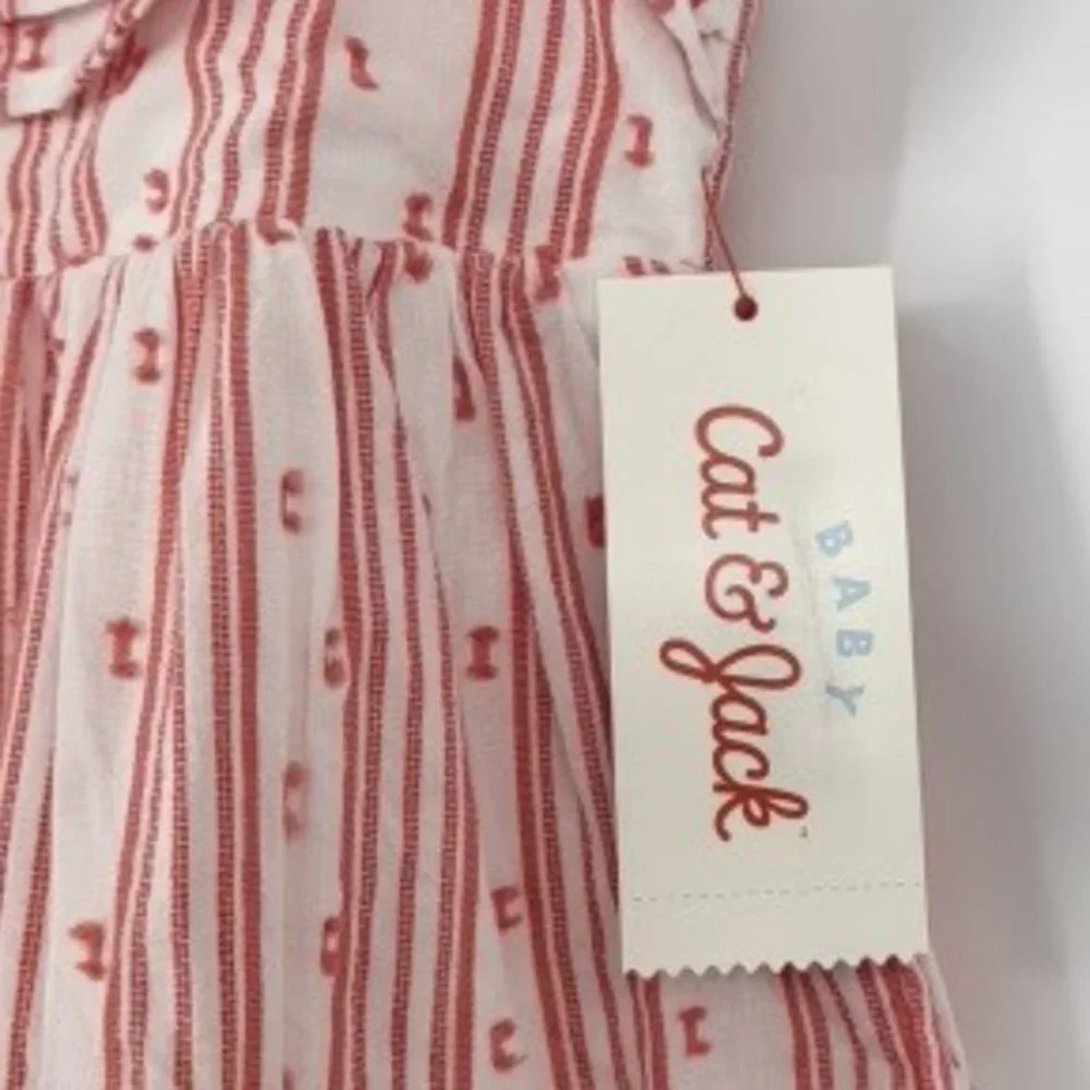 Cat & Jack Baby Girl Outfit 12 Month Pink Striped 2 Piece Dress Diaper Cover Set